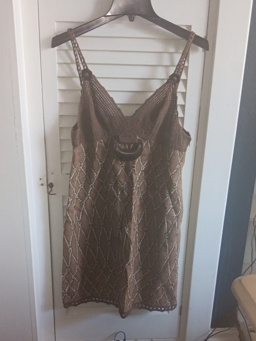 Moschino Brown Crochet-Trim Mini Dress